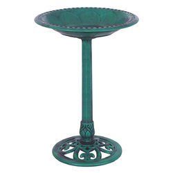 Outdoor Garden Green Pedestal Bird Bath Feeder