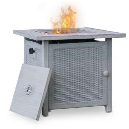 Upland 28&rdquo; Slat Top Gas Fire Pit Table-Light Gray