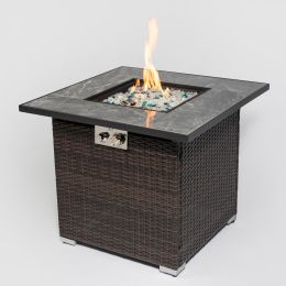 30inch Outdoor Fire Table Propane Gas Fire Pit Table with Lid Gas Fire Pit Table with Glass Rocks and Rain Cover