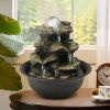8.3inches Rock Cascading Tabletop Water Fountain with LED Lights &amp; Crystal Ball for Home Office Bedroom Relaxation