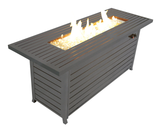 57in Outdoor Gas Propane Fire Pits Table; Aluminum; 50000BTU Firepit Fireplace Dinning Table with Lid; Fire Glass; Retangular; ETL Certification; for