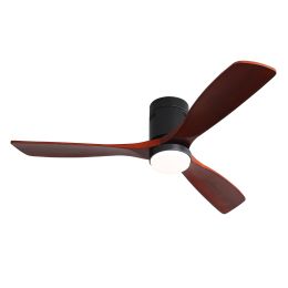 Ceiling Fan with Lights; Remote Control; 52" Matte Black Indoor Outdoor Wood Ceiling Fan with 3 Fan Blades; Noiseless Reversible DC Motor for Patio Li