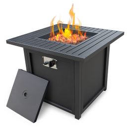 Upland 28&rdquo; Slat Top Gas Fire Pit Table-Black