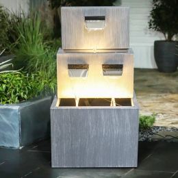 3-Tiered Floor Indoor/Outdoor Water Fountain Metal Water Fountain with LED