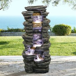 40 inch Rockery Shower Outdoor Water Fountain with LED Lights for Home&amp;Office