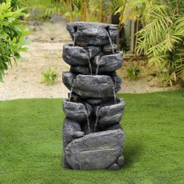 Stacked Rock Fountain with LED Lights - Outdoor Water Fountains Cascading Floor Water Feature Art Decor for Garden; Pation; Deck; Porch