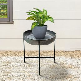 26 Inch Wide Round Tray Planter; Galvanized Iron Frame; X Shape Base; Gray; Black; DunaWest