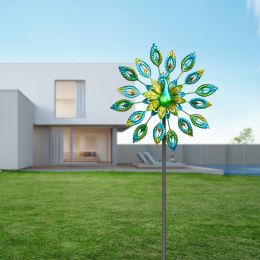 37.5*5*131cm Iron Peacock Display Shape Rotatable Courtyard European Windmill Colorful