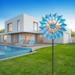 33*17*190cm Iron Petal Shape Single Layer Turntable Rotatable Courtyard European Windmill Lake Blue