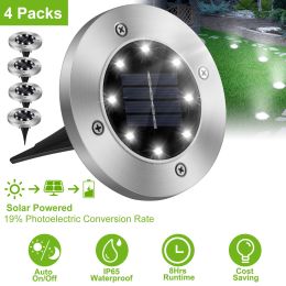 4Pcs Solar Powered Ground Light Outdoor IP65 Waterproof Buried In-Ground Lamp Decorative Path Deck Lawn Patio Lamp