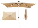 10 x 6.5t Rectangular Patio Solar LED Lighted Outdoor Market Umbrella with Crank and Push Button Tilt for Garden Shade Swimming Pool Light Brown RT