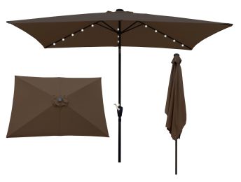 10 x 6.5t Rectangular Patio Umbrella Solar LED Lighted Outdoor Market Table Waterproof Umbrella Sunshade with Crank and Push Button Tilt for Garden De