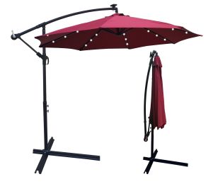 10 ft Outdoor Patio Umbrella Solar Powered LED Lighted Sun Shade Market Waterproof 8 Ribs Umbrella with Crank and Cross Base for Garden Deck Backyard