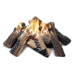 10Pcs Larger Gas Fireplace Logs ; Ceramic Wood Fire Pit Logs Decorations Indoor and Outdoor