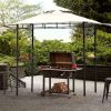 12Ft.Lx4.3Ft.W Steel Double Tiered Backyard Patio BBQ Grill Gazebo with Bar Counters; Beige