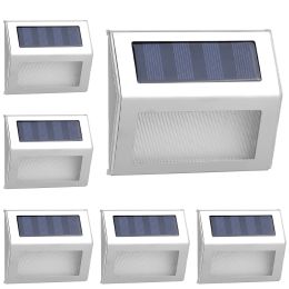 6Packs Solar Step Lights Stainless Steel Outdoor Solar Deck Lights LED Fence Lamp for Outside Garden Backyard Patio Stair Wall