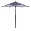 Outdoor Patio 8.7-Feet Market Table Umbrella with Push Button Tilt and Crank; Blue White Stripes With 24 LED Lights[Umbrella Base is not Included]
