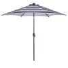 Outdoor Patio 8.7-Feet Market Table Umbrella with Push Button Tilt and Crank; Blue White Stripes With 24 LED Lights[Umbrella Base is not Included]