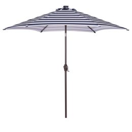 Outdoor Patio 8.7-Feet Market Table Umbrella with Push Button Tilt and Crank; Blue White Stripes With 24 LED Lights[Umbrella Base is not Included]