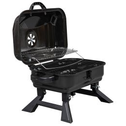 Portable Charcoal Grill BBQ and Smoker with Lid, Folding Tabletop Grill, for Camping Patio Backyard Outdoor Cooking, Black  YJ