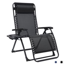 Large Size Outdoor Patio Folding Zero Gravity Lounge Chair,Camp Reclining Chair with Pillow and cup holder for Poolside,Backyard Lawn and Beach,Black-
