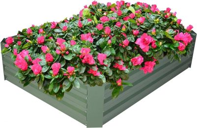 Raised Garden Bed Galvanized Planter Box Anti-Rust Coating for Flowers Vegetables