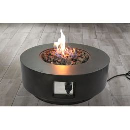 Living Source International 11" H x 30" W Fiber Reinforced Concrete Propane/Natural Gas Outdoor Fire Pit Table with Lid (Charcoal)