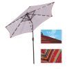 Outdoor Patio 8.7-Feet Market Table Umbrella with Push Button Tilt and Crank; Red Stripes With 24 LED Lights[Umbrella Base is not Included]