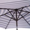 Outdoor Patio 8.7-Feet Market Table Umbrella with Push Button Tilt and Crank; Blue White Stripes With 24 LED Lights[Umbrella Base is not Included]