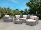7 Pieces Patio Furniture Set; All-Weather Outdoor Sectional Sofa; Manual Weaving PE Wicker Rattan Patio Conversation Sets with Light Brown Cushion and