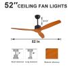 Remote Control 52&rdquo; Wood Ceiling Fan Outdoor Ceiling Fan Without Light for Patio Moisture-proof Farmhouse Ceiling fan for Living Room Bedroom Kit