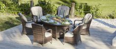 Turnbury Outdoor 7 Piece Patio Wicker Gas Fire Pit Set Oval Table with Arm Chairs by Direct Wicker