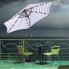 Outdoor Patio 8.7-Feet Market Table Umbrella with Push Button Tilt and Crank; Blue White Stripes With 24 LED Lights[Umbrella Base is not Included]