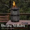 Fire Pit with Faux Wood Textures; Outdoor 10 inch Round wood Tabletop Gas Firebowl; 10; 000 BTU