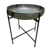 26 Inch Wide Round Tray Planter; Galvanized Iron Frame; X Shape Base; Gray; Black; DunaWest