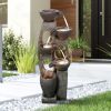 39 Inches 5-Tier Outdoor Water Fountain - Modern Resin Floor-Standing Fountain with Warm LED Illuminated Waterfall for Patio Garden Yard