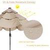 3 Tiers And 8 Ribs Outdoor Umbrella With 32 LED Lights; Patio Table Umbrella with Push Button Tilt And Crank; Beige