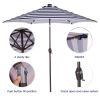 Outdoor Patio 8.7-Feet Market Table Umbrella with Push Button Tilt and Crank; Blue White Stripes With 24 LED Lights[Umbrella Base is not Included]