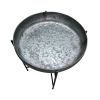 26 Inch Wide Round Tray Planter; Galvanized Iron Frame; X Shape Base; Gray; Black; DunaWest