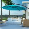 10FT Patio Offset Umbrella Solar Powered LED 360Degree Rotation Aluminum Turquoise