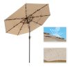 3 Tiers And 8 Ribs Outdoor Umbrella With 32 LED Lights; Patio Table Umbrella with Push Button Tilt And Crank; Beige
