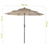 3 Tiers And 8 Ribs Outdoor Umbrella With 32 LED Lights; Patio Table Umbrella with Push Button Tilt And Crank; Beige