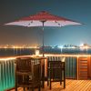 Outdoor Patio 8.7-Feet Market Table Umbrella with Push Button Tilt and Crank; Red Stripes With 24 LED Lights[Umbrella Base is not Included]