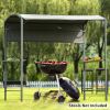 Outdoor 7Ft.Wx6.8Ft.H Steel Double Tiered Backyard Patio BBQ Grill Gazebo with Side Awning; Bar Counters and Hooks; Gray