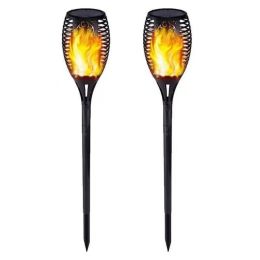 Dancing Flickering Lamp Solar Flame Flickering Torch Light (Color: Black)