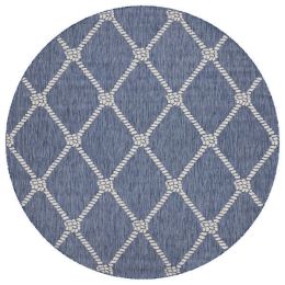 Home Decor Indoor/Outdoor Accent Rug Natural Stylish Classic Pattern Design (Color: Navy|White, Size: 7'6" Round)