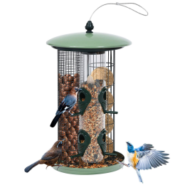 Outdoor Metal Seed Guard Deterrent Squirrel-Proof Caged Tube Wild Bird Feeder (Color: Green A)
