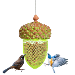 Outdoor Metal Seed Guard Deterrent Squirrel-Proof Caged Tube Wild Bird Feeder (Color: Green B)