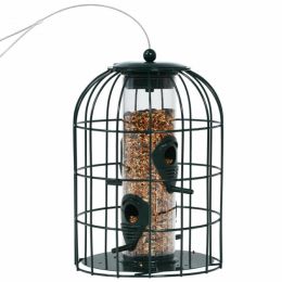 Outdoor Metal Seed Guard Deterrent Squirrel-Proof Caged Tube Wild Bird Feeder (Color: Green)
