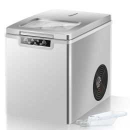 26Lbs/24H Portable Ice Maker Machine with Scoop and Basket (Color: Sliver)